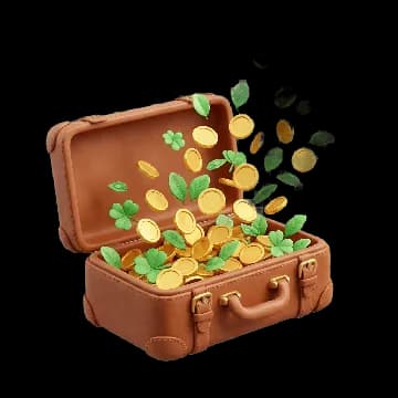 open suitcase overflowing with gold coins and green leaves showing where sustainable investments actually go