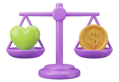a balance scale weighing a heart against a coin